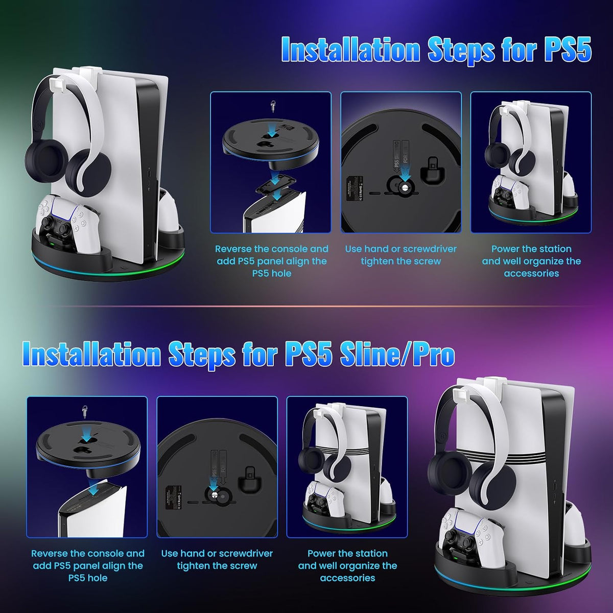 for Ps5/Slim/Pro Console Stand with Controller Charger