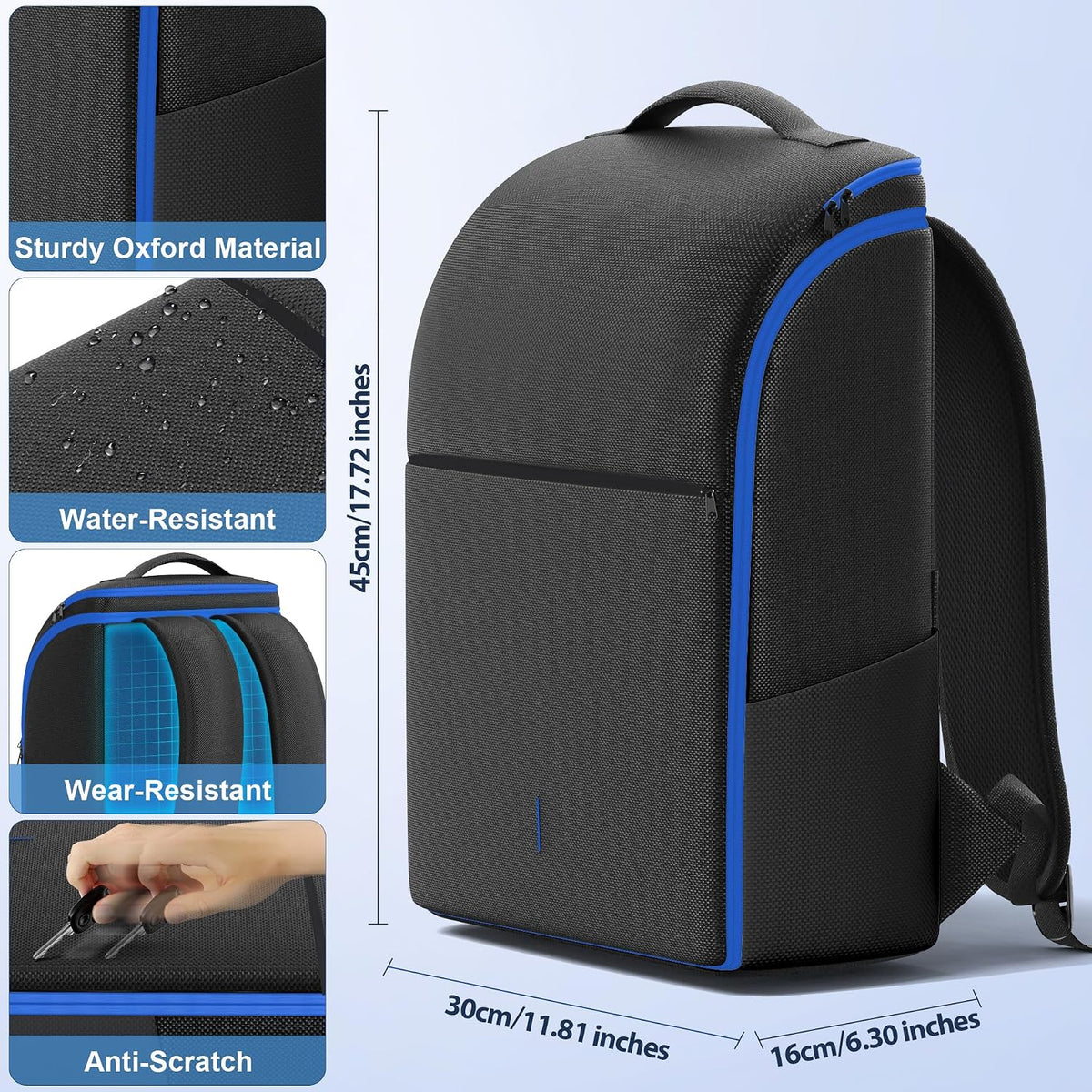 PS5/ Slim/ Pro Console Backpack, Full Protection Carrying Case, Large Capacity Storage Bag, Dual Controllers, PS Portal, Laptop, Game Cards, 3 Cable Pouch, Ocean Blue