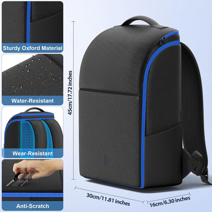 PS5/ Slim/ Pro Console Backpack, Full Protection Carrying Case, Large Capacity Storage Bag, Dual Controllers, PS Portal, Laptop, Game Cards, 3 Cable Pouch, Ocean Blue