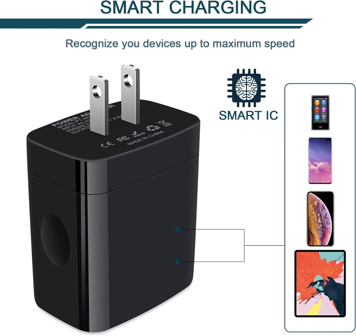 Wall Charger, USB Charger Adapter,  4.8A 4Multi Port Fast Charging