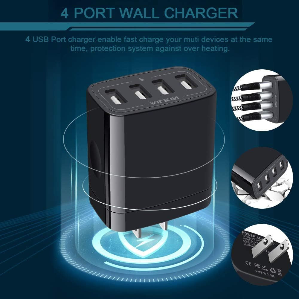 Wall Charger, USB Charger Adapter,  4.8A 4Multi Port Fast Charging