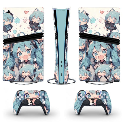 Anime Cute Girl PS5 Pro Digital Skin Sticker Decal Cover for Console and 2 Controllers PS5 Pro Digital Sticker Vinyl