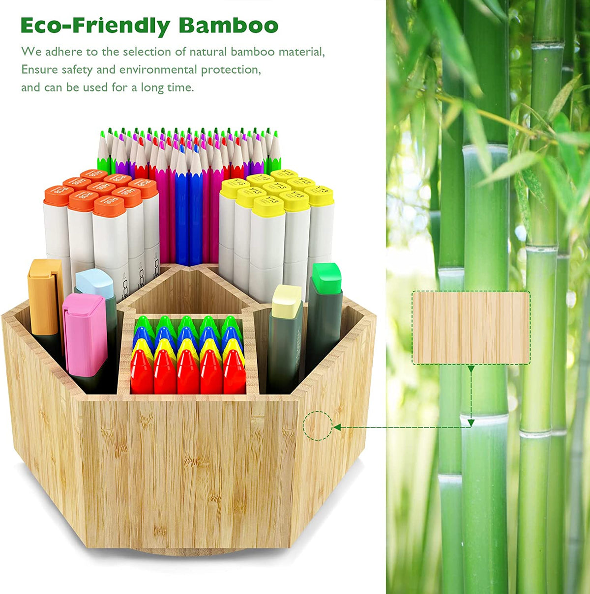 Bamboo Art Supply Organizer,Rotating Pencil Holder Back to School Supplies