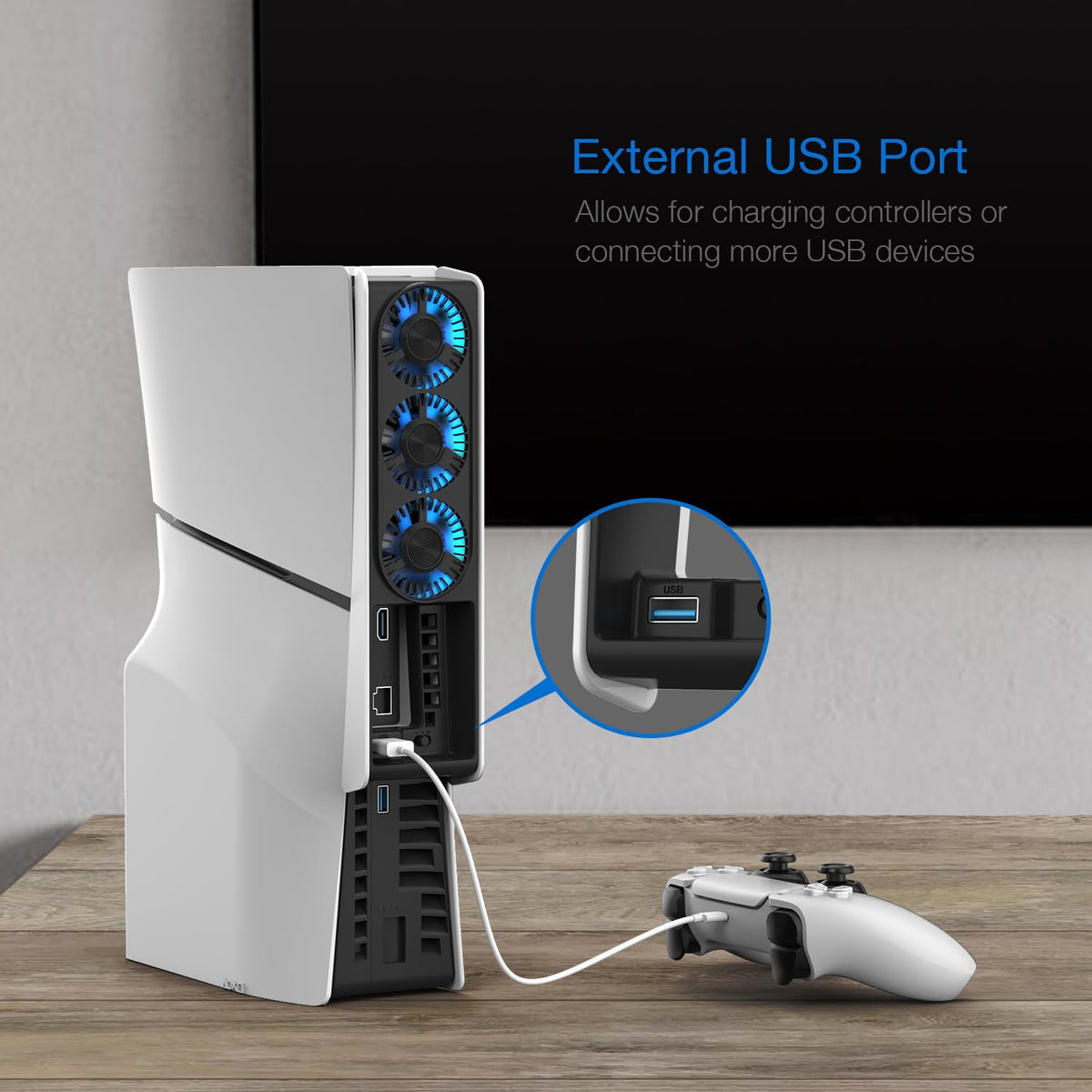 Cooling Fan for PS5 Slim, Upgraded Quiet Cooler Fan with LED Light