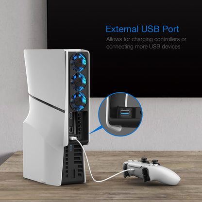 Cooling Fan for PS5 Slim, Upgraded Quiet Cooler Fan with LED Light
