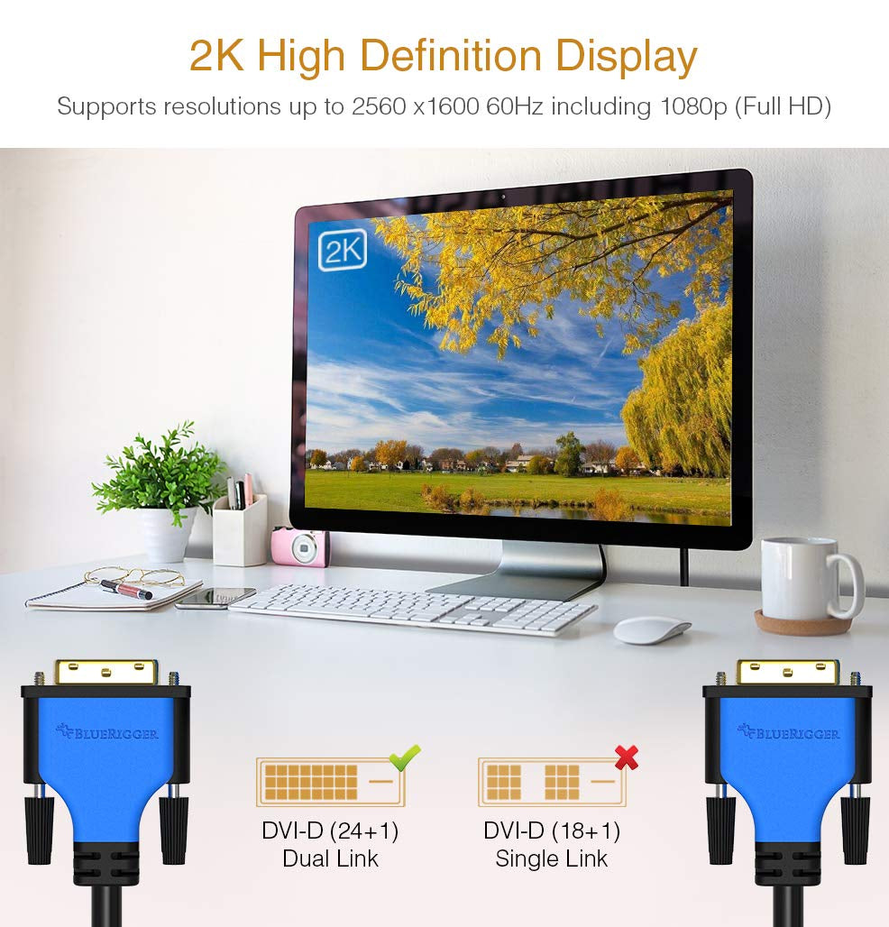 DVI to DVI Cable 25FT (DVI-D Cable, Gold Plated)