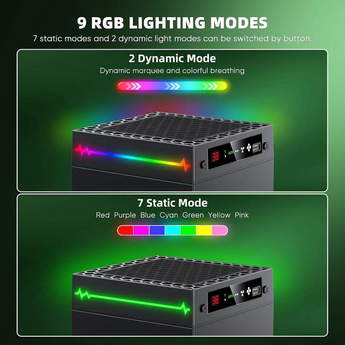 Auto Cooling Fan for Xbox Series X with LED Temperature Display&9 RGB Light