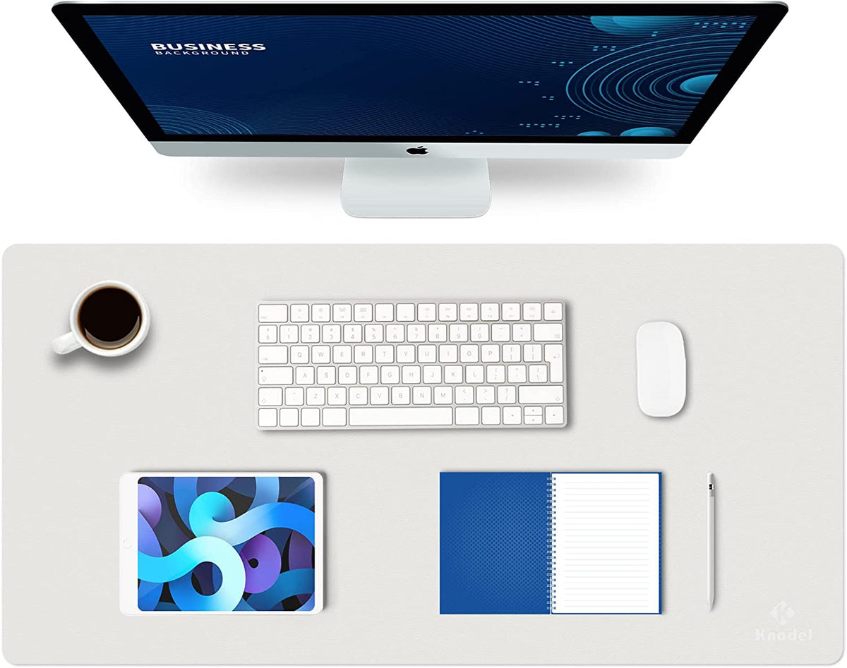Large Office Desk Mat, Leather Mouse Pad (31.5"X15.7", White)