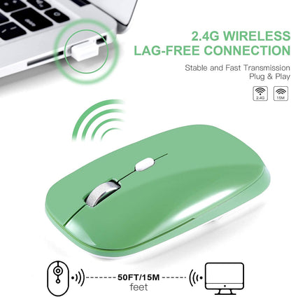Wireless Mouse, 2.4G Slim Silent Cordless Mouse with USB Receiver, 3 Adjustable DPI Portable Optical Wireless Computer Mice for Laptop, PC, Notebook, Computer, Desktop, Mac (Green)