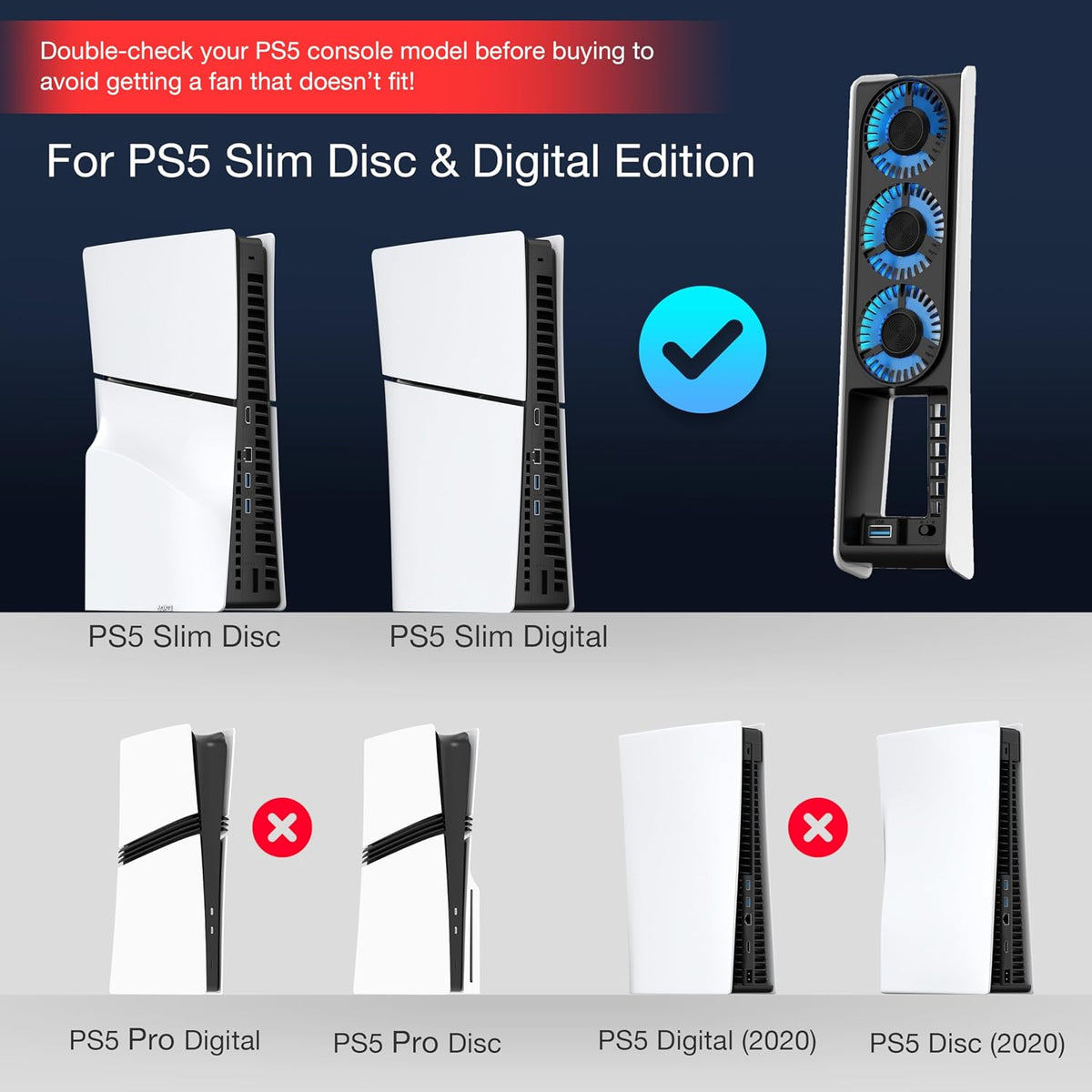 Cooling Fan for PS5 Slim, Upgraded Quiet Cooler Fan with LED Light