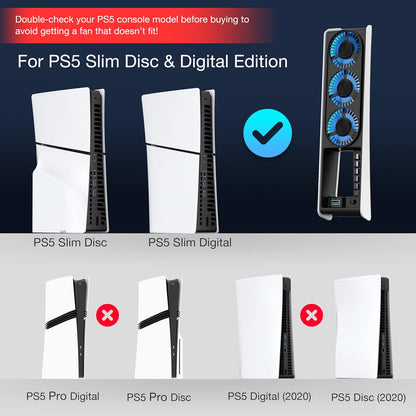 Cooling Fan for PS5 Slim, Upgraded Quiet Cooler Fan with LED Light