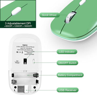 Wireless Mouse, 2.4G Slim Silent Cordless Mouse with USB Receiver, 3 Adjustable DPI Portable Optical Wireless Computer Mice for Laptop, PC, Notebook, Computer, Desktop, Mac (Green)