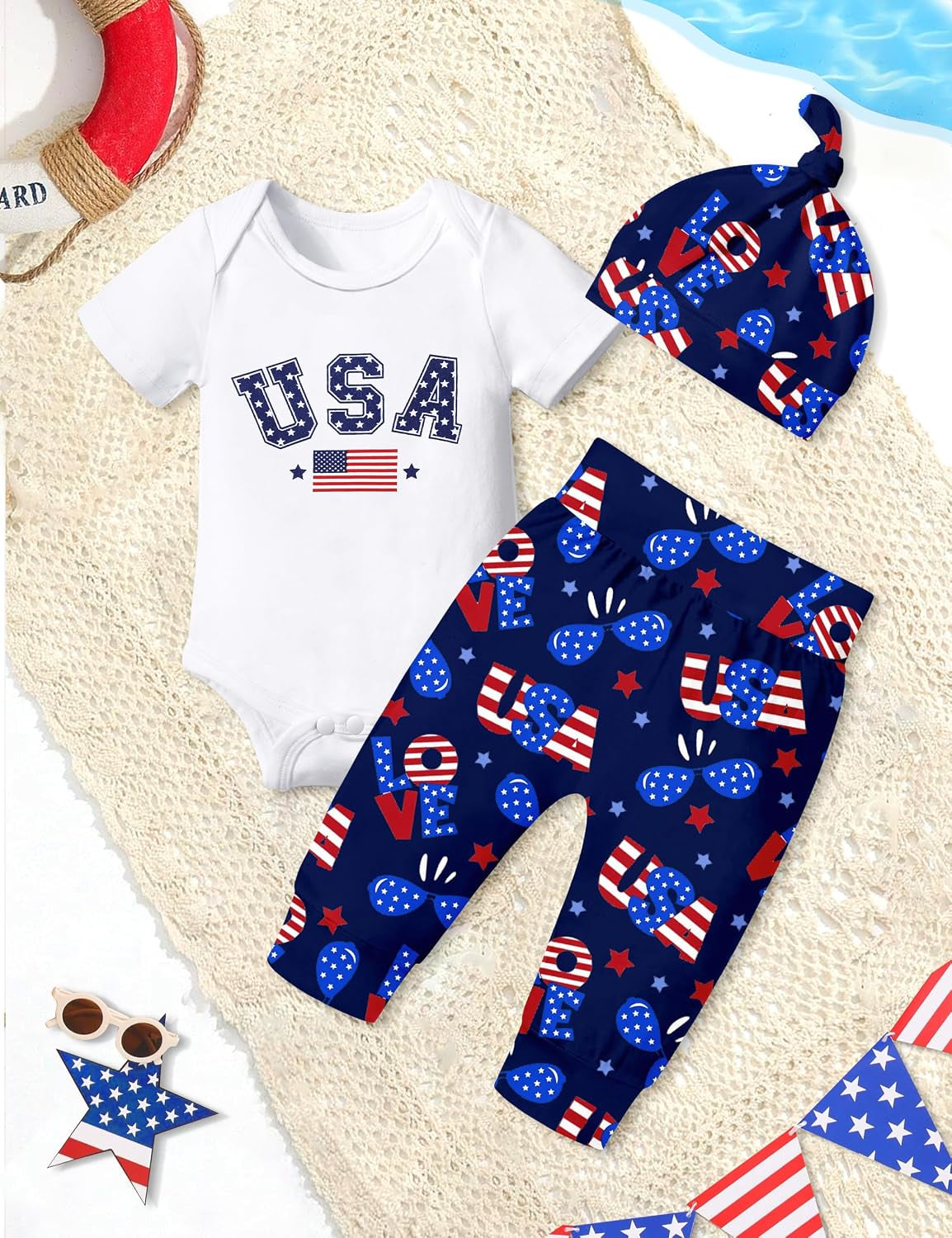 Newborn Baby Boy Clothes New to the Crew Letter Print Romper+ Pants+Hat 3PCS Outfit
