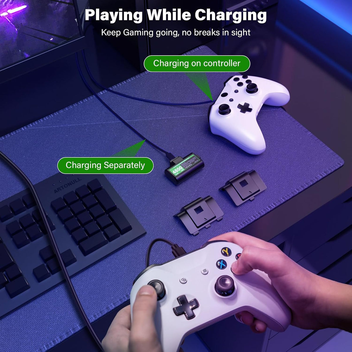 Rechargeable Controller Battery Pack for Xbox,2X4800Mwh(2000Mah) Batteries Pack with USB-C Charging Cable for Xbox Series S|X/X-Box One S/X/ Elite Remote Play and Charge Kit with 4 Cover(2 Pack)
