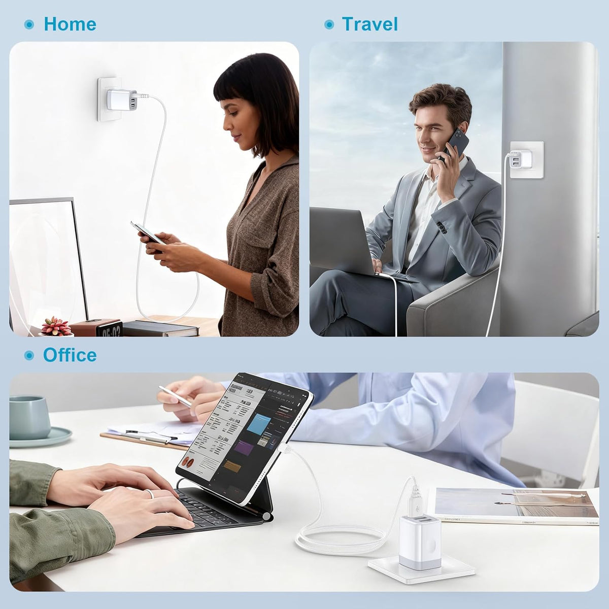 USB Wall Charger, Wall Plug 3-Port USB Charging Block 3.1A Power Adapter