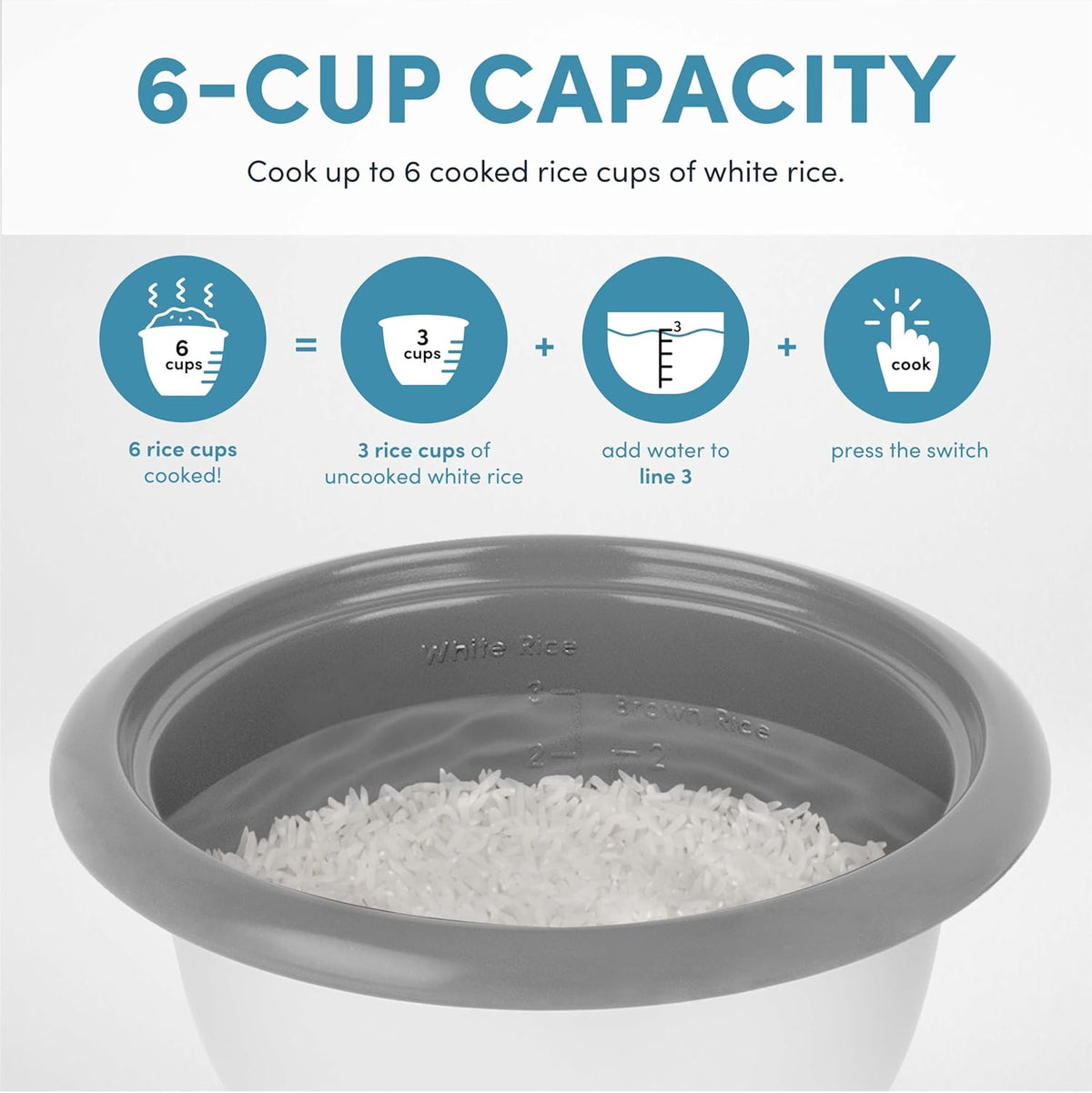 ® Rice Cooker, 3-Cup (Uncooked) / 6-Cup (Cooked), Small Rice Cooker, Oatmeal Cooker, Soup Maker, Auto Keep Warm, 1.5 Qt, White, ARC-363NG