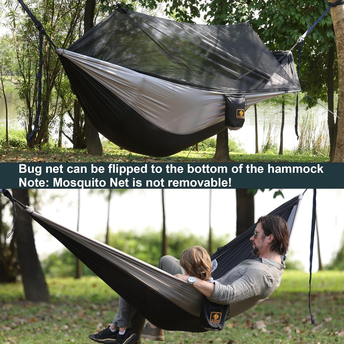 Camping Hammock with Net,Portable Lightweight Double Hammocks with Tree Straps and Solid D-Shape Hanging Hooks,Parachute Nylon Hammock for Backpacking Beach Backyard Patio Hiking