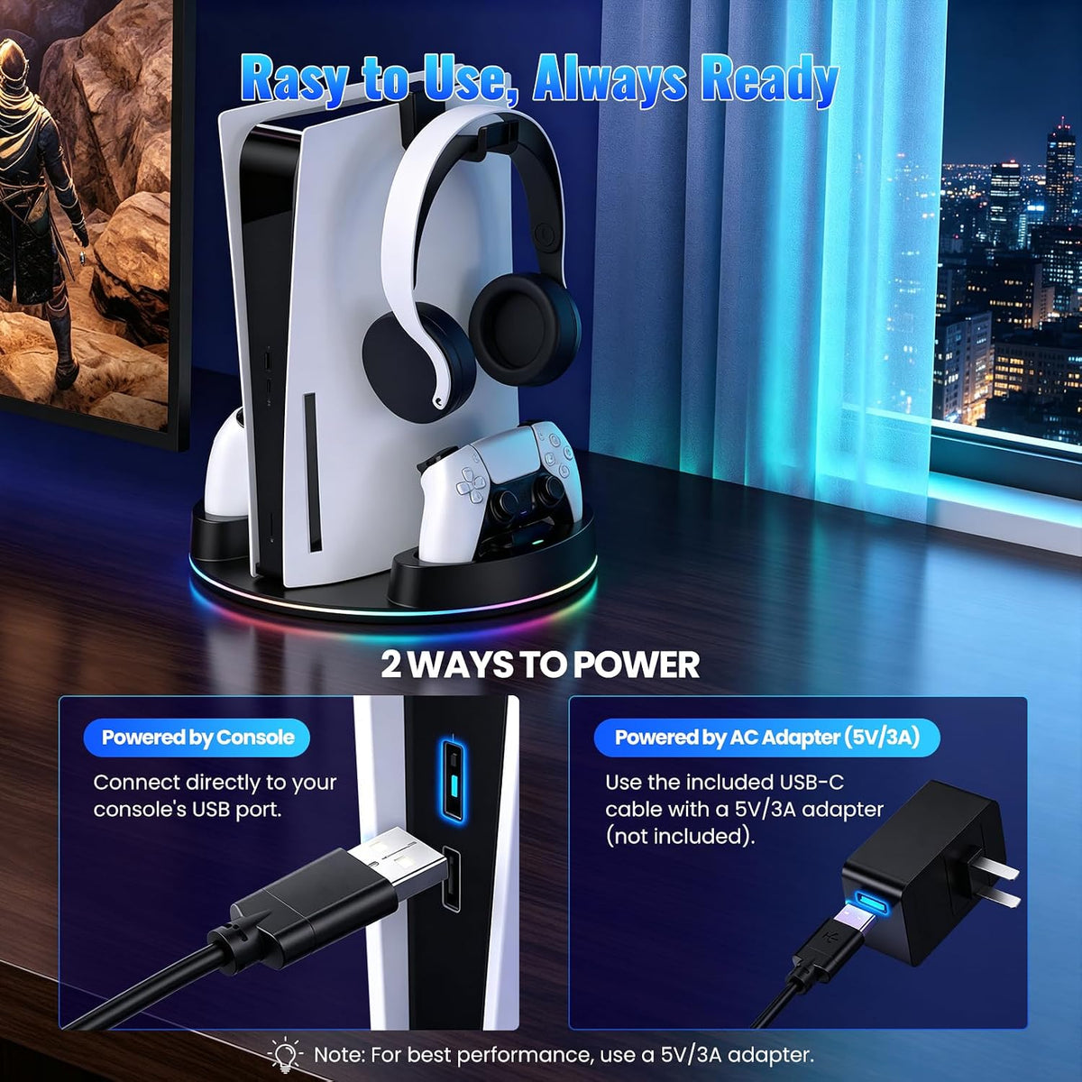 for Ps5/Slim/Pro Console Stand with Controller Charger