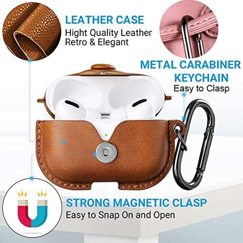 for Airpods Pro 1St/2Nd Case Leather with Keychain, Brown