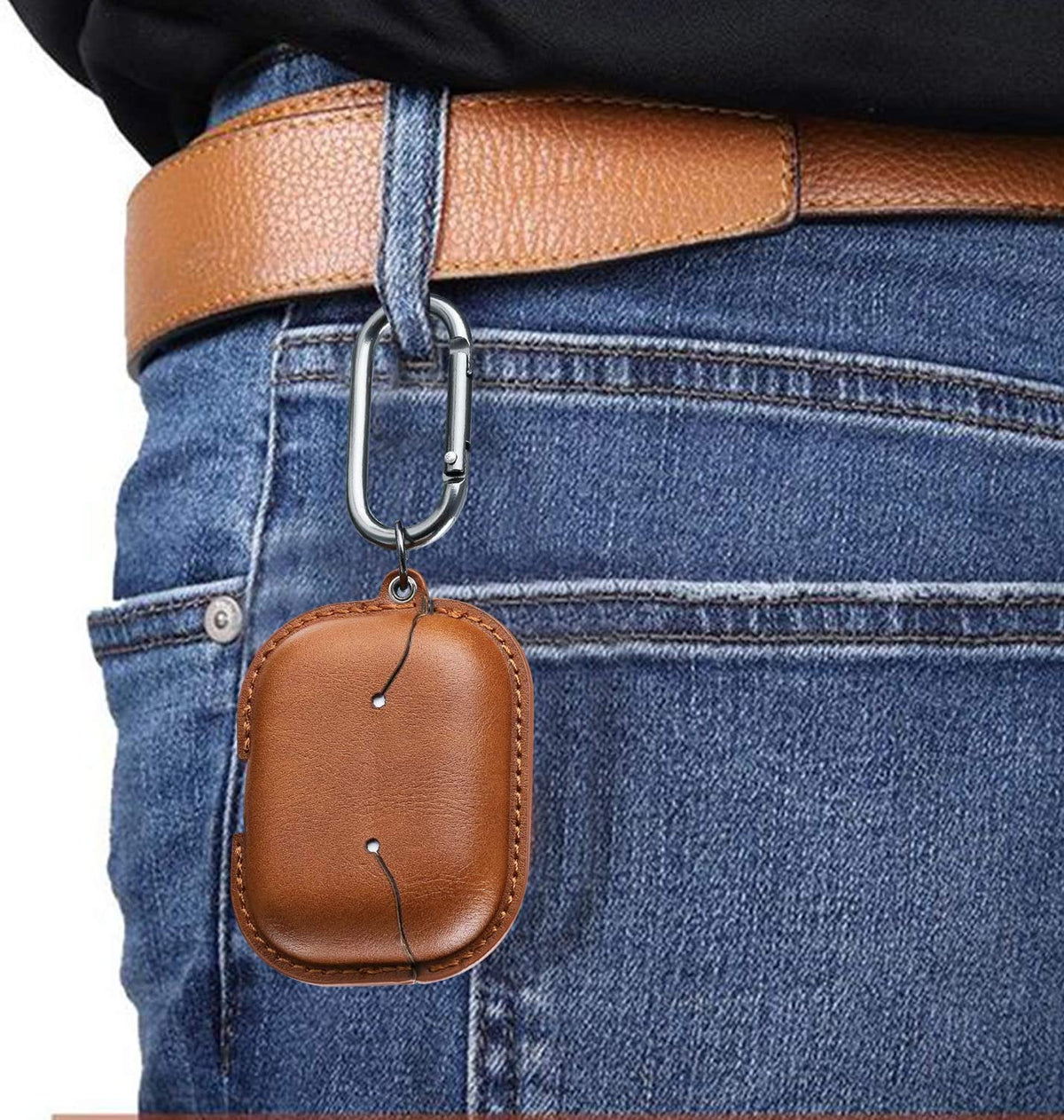 for Airpods Pro 1St/2Nd Case Leather with Keychain, Brown