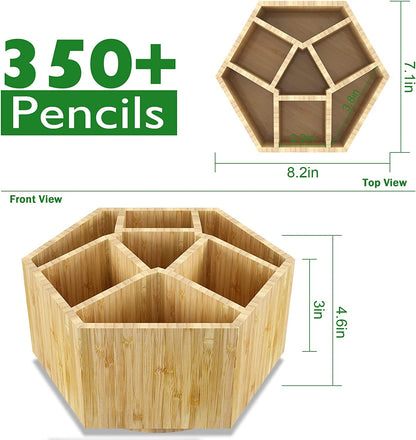 Bamboo Art Supply Organizer,Rotating Pencil Holder Back to School Supplies