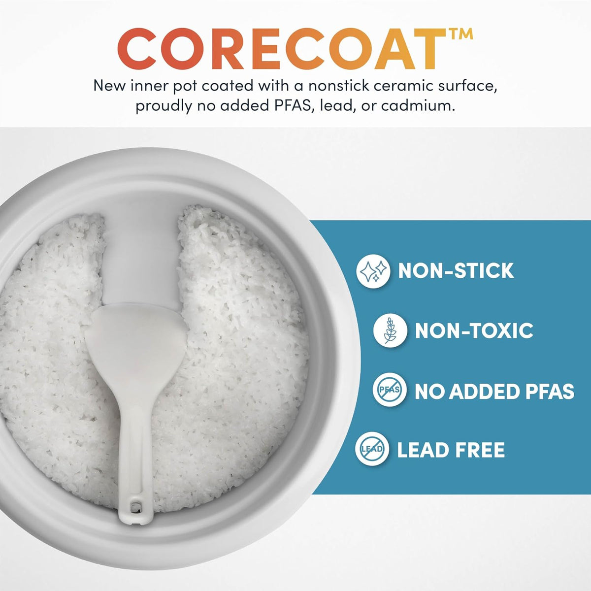 Corecoat Pot-Style Rice Cooker with One-Touch Control and Non-Stick Ceramic Coating (6 Cups Cooked, 3 Cups Uncooked)