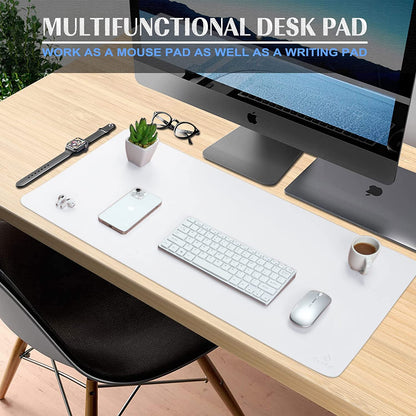 Large Office Desk Mat, Leather Mouse Pad (31.5"X15.7", White)