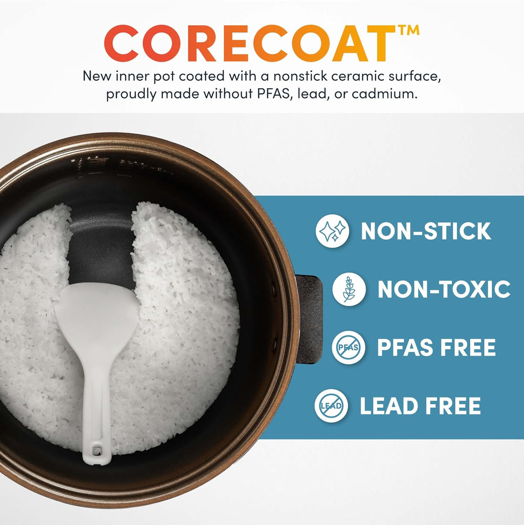 ® 20-Cup Slow Cook Rice Cooker and Brown Rice Cooker with Lift-Out Pot Handles and Silicone Storage Lid — Pfas-Free Corecoat™ Ceramic