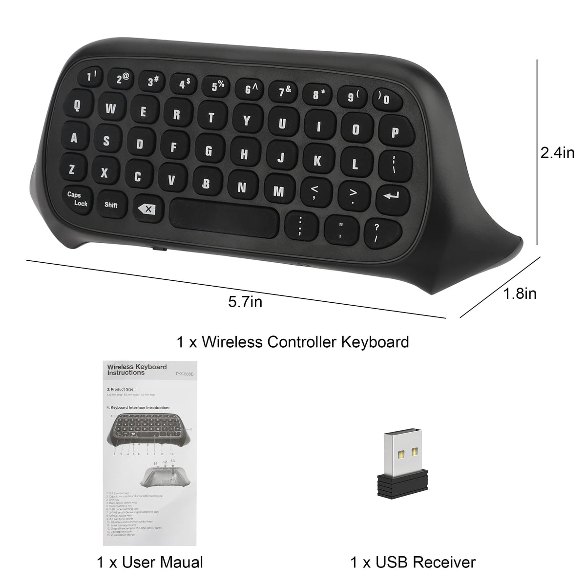 Wireless Game Controller Keyboards Fit for Xbox Series S/X, Xbox One/S,  2.4G Mini QWERTY Keyboard Gaming Message Chatpad with USB Receiver, 3.5Mm Audio Jack