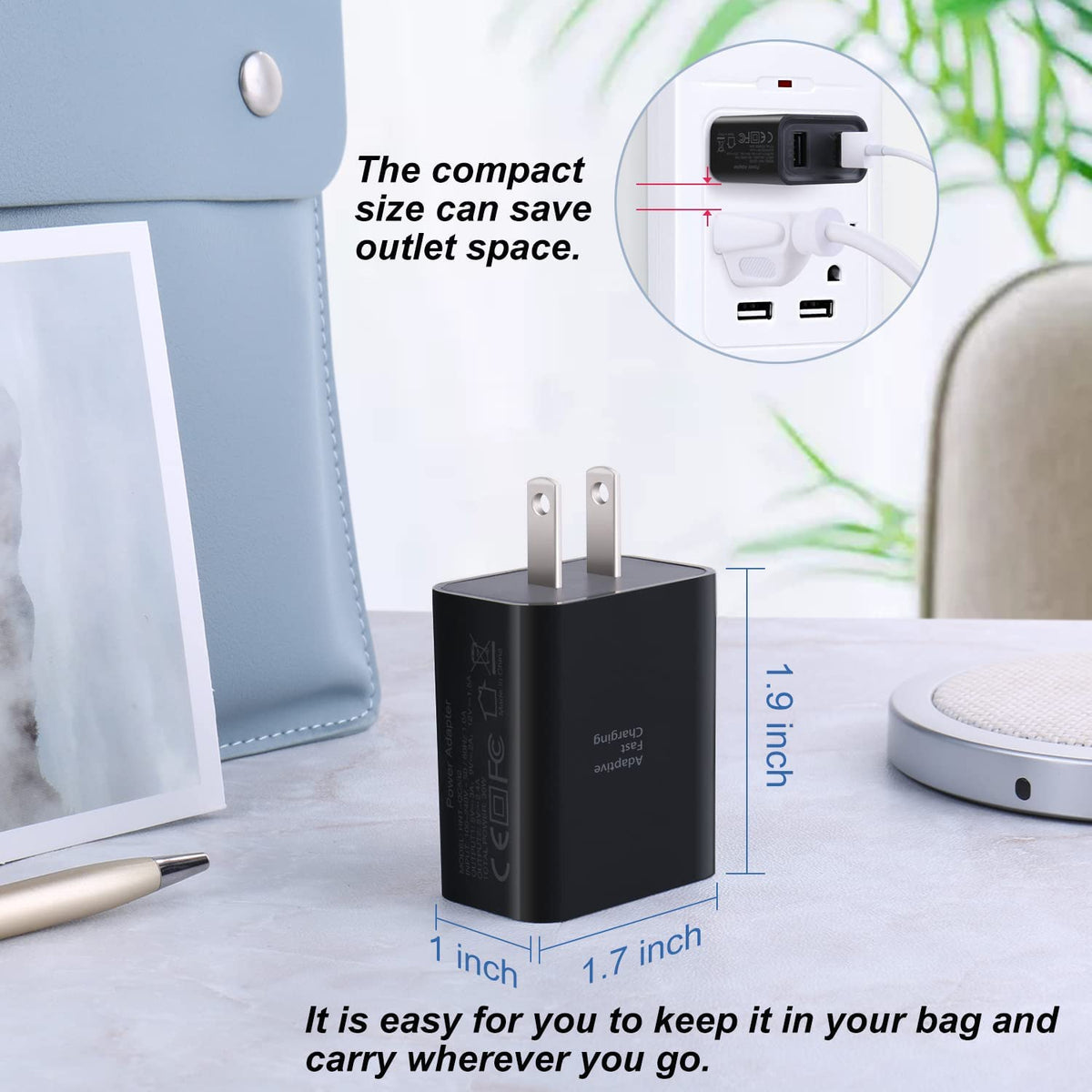 Quick Fast Charge 3.0 USB Wall Charger, 5 Pack 30W Dual USB Power Adapter