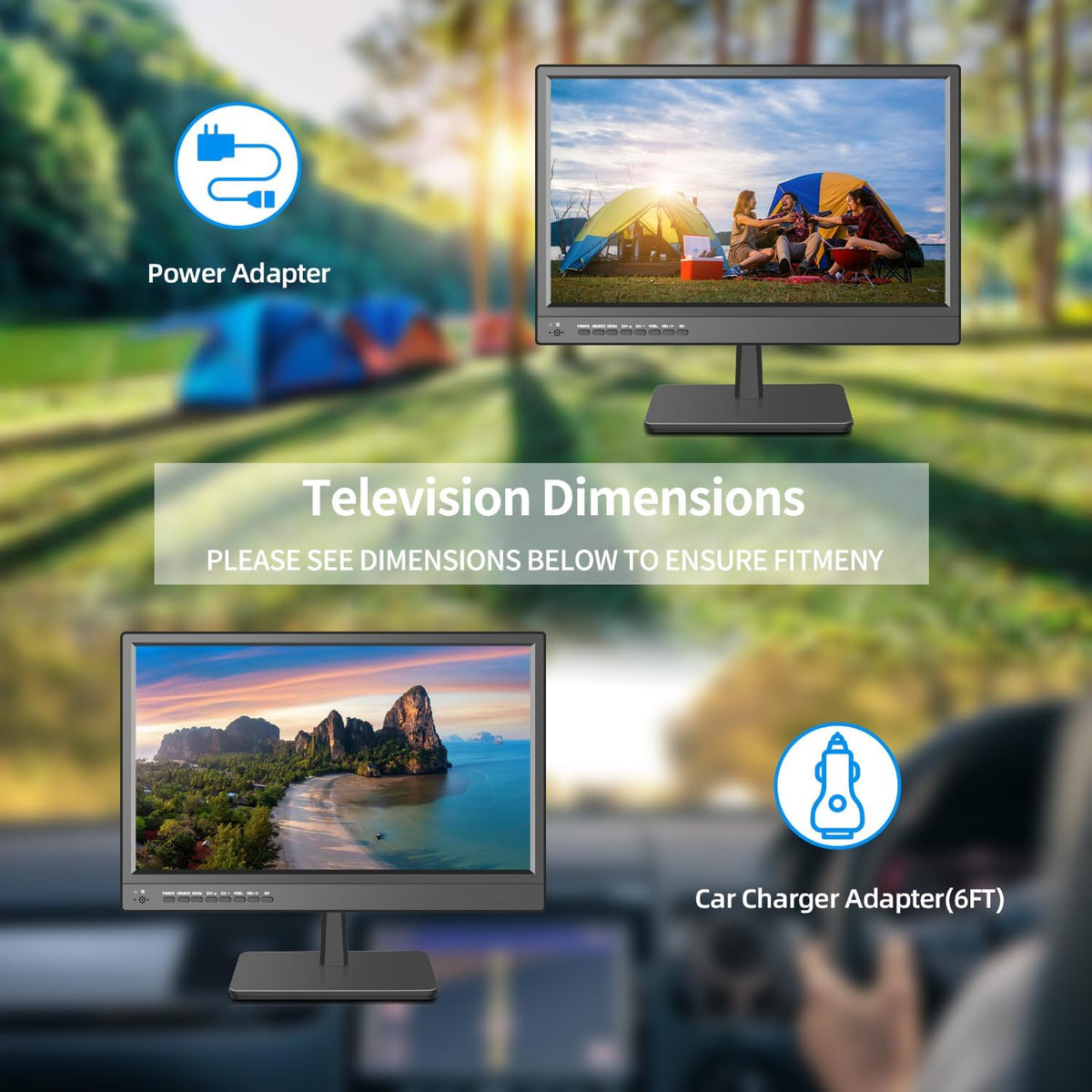 17Inch Tv,Small Flat Screen TV with ATSC Digital Tuner-Hdmi &USB Port In-Dual Power-12 Volt Charger Cable and AC Power Suitable-For Caravan,Kitchen,Bedroom