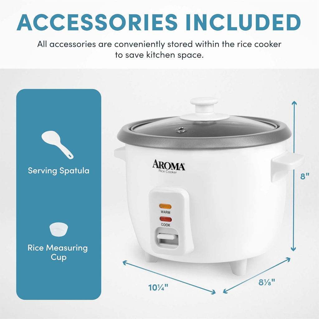 ® Rice Cooker, 3-Cup (Uncooked) / 6-Cup (Cooked), Small Rice Cooker, Oatmeal Cooker, Soup Maker, Auto Keep Warm, 1.5 Qt, White, ARC-363NG