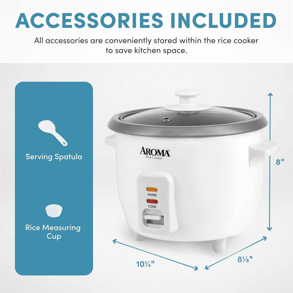 ® Rice Cooker, 3-Cup (Uncooked) / 6-Cup (Cooked), Small Rice Cooker, Oatmeal Cooker, Soup Maker, Auto Keep Warm, 1.5 Qt, White, ARC-363NG