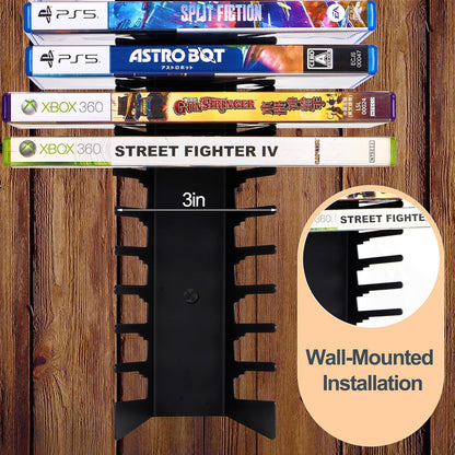 4 Pack Video Game Case Storage Wall Mount - Holds up to 72 Disc Boxes,Metal Wall Mounted Game Case Holder for Ps,Dvd,Xbox Game Organizer