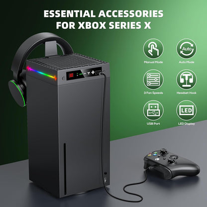 Auto Cooling Fan for Xbox Series X with LED Temperature Display&9 RGB Light