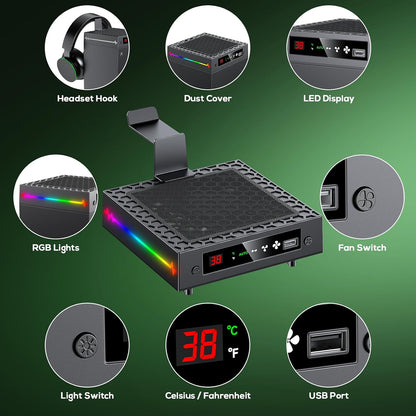 Auto Cooling Fan for Xbox Series X with LED Temperature Display&9 RGB Light