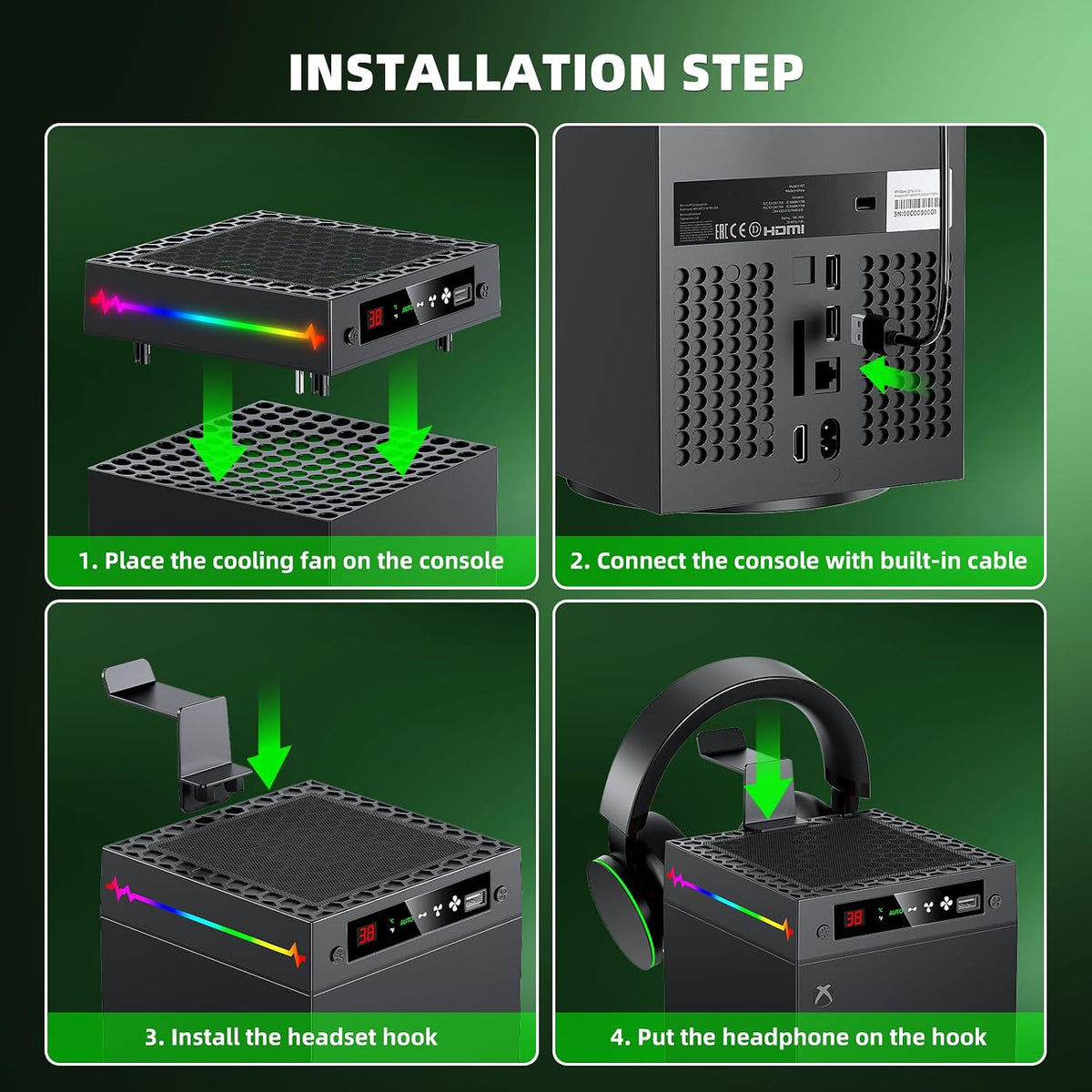 Auto Cooling Fan for Xbox Series X with LED Temperature Display&9 RGB Light