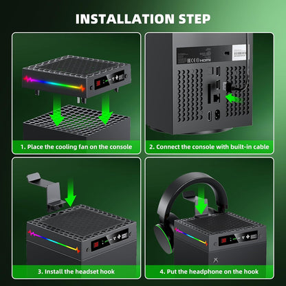 Auto Cooling Fan for Xbox Series X with LED Temperature Display&9 RGB Light