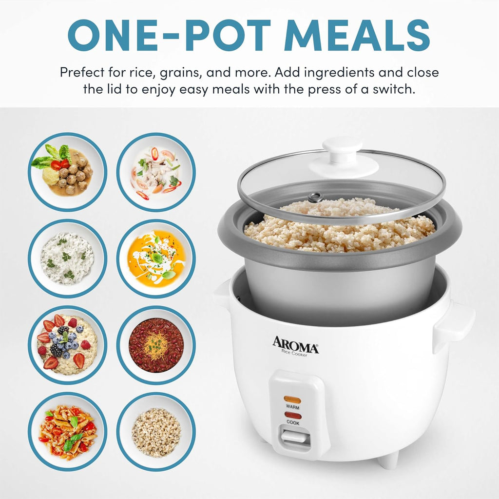 ® Rice Cooker, 3-Cup (Uncooked) / 6-Cup (Cooked), Small Rice Cooker, Oatmeal Cooker, Soup Maker, Auto Keep Warm, 1.5 Qt, White, ARC-363NG