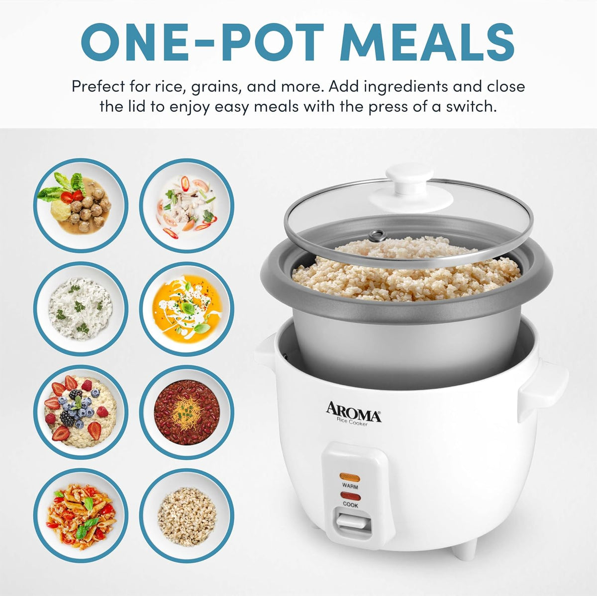 ® Rice Cooker, 3-Cup (Uncooked) / 6-Cup (Cooked), Small Rice Cooker, Oatmeal Cooker, Soup Maker, Auto Keep Warm, 1.5 Qt, White, ARC-363NG