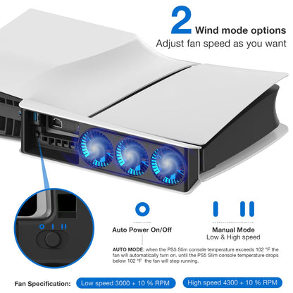 Cooling Fan for PS5 Slim, Upgraded Quiet Cooler Fan with LED Light