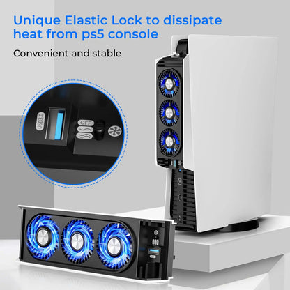 PS5 Cooling Fan with LED Light,Quiet & Efficient Cooling System for PS5 Cooler,3 Fan Speeds,Compatible PS5 Digital&Discs Edition