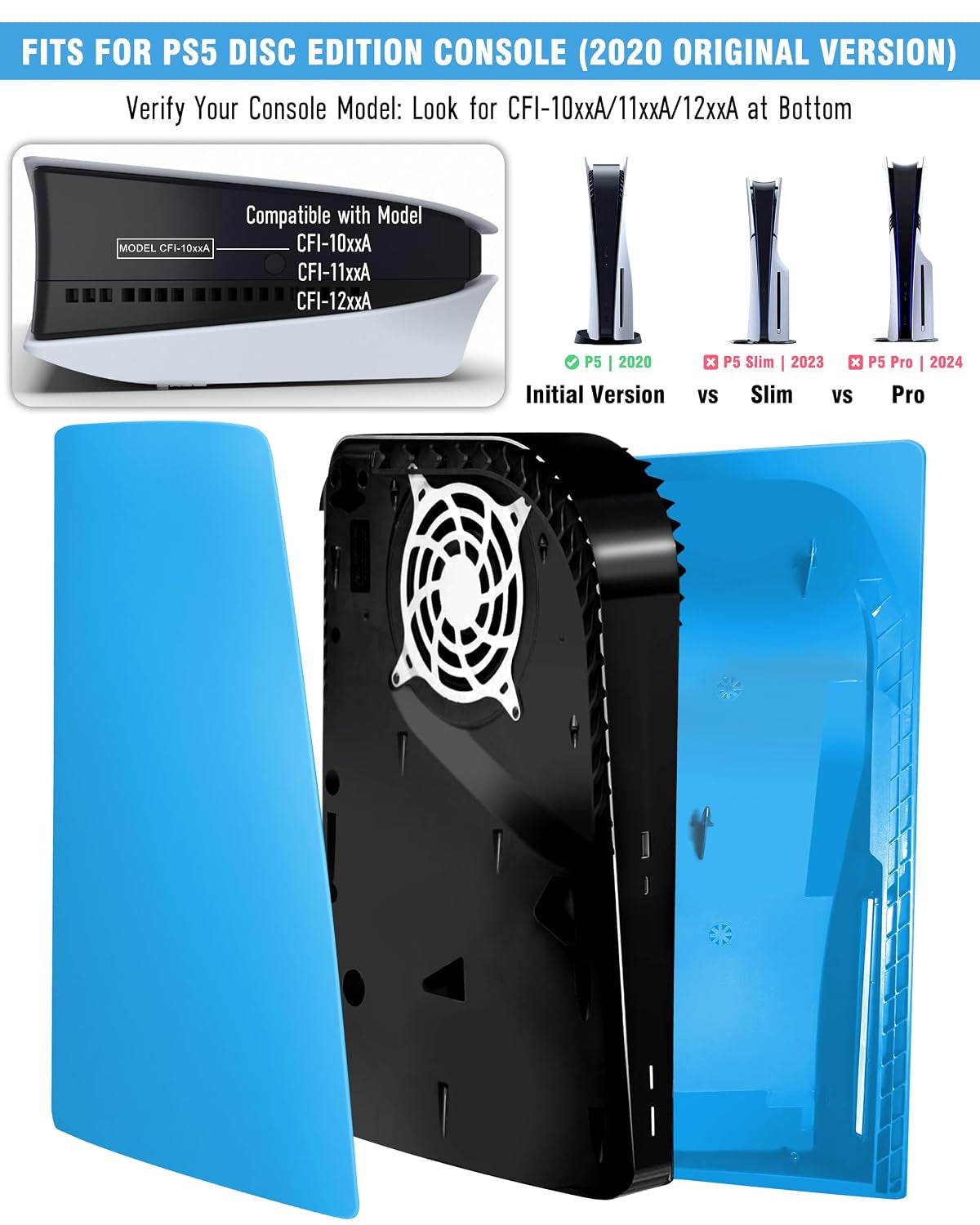 Faceplate for PS5 Disc Edition, Anti-Scratch Dustproof Plates Replacement Cover Skin Accessories Compatible with PS5 Console with a Disc Drive, Starlight Blue, 2020 Standard Version