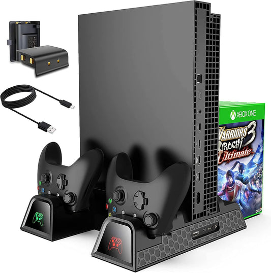 Cooling Stand for Xbox One/One S/One X,  Vertical Charging Station with 2 Pack 600Mah Batteries, Games Storage, Dual Controller Charging Station
