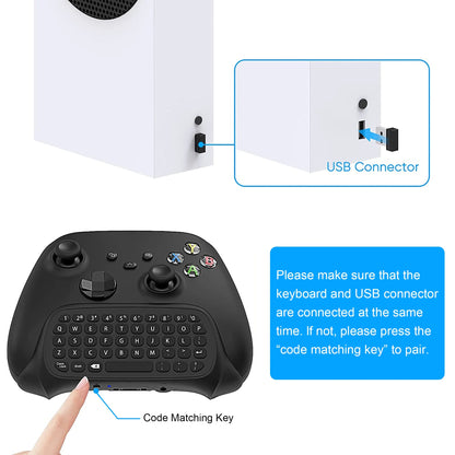 Wireless Game Controller Keyboards Fit for Xbox Series S/X, Xbox One/S,  2.4G Mini QWERTY Keyboard Gaming Message Chatpad with USB Receiver, 3.5Mm Audio Jack