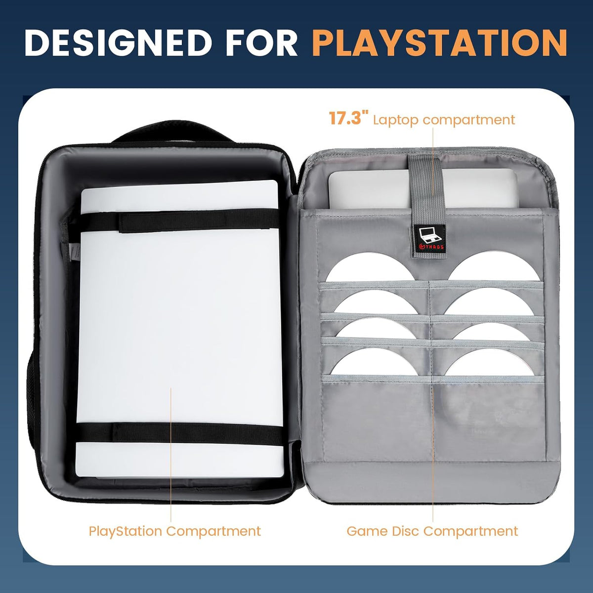 Travel Backpack for PS5, Protective Carrying Case Bag for 17.3’’ Laptop, Controllers, Game Discs and More Gaming Accessories, PS5 Carrying Case with Multiple Pockets (Black)