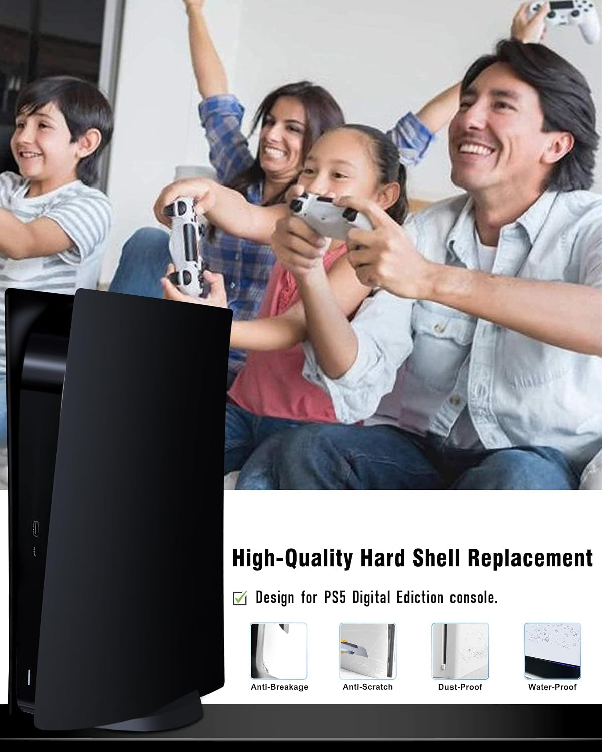 Faceplate for PS5 Digital Edition, Anti-Scratch Dustproof Plates Replacement Cover Skin Accessories Compatible with PS5 Console Digital Edition, Black, 2020 Launch Version