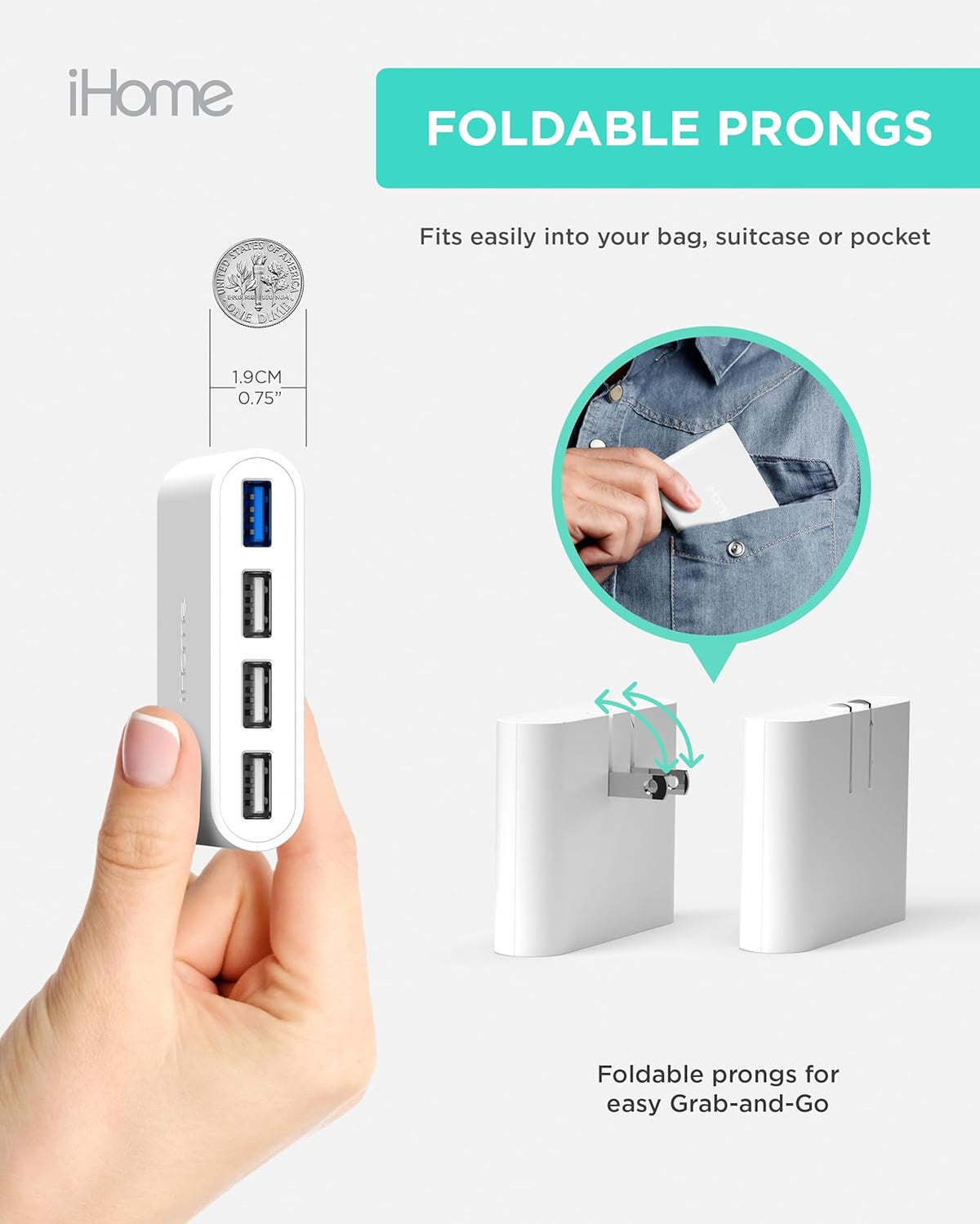 Slim 4-Port USB Wall Charger, Flat Multiport Travel Plug Adapter