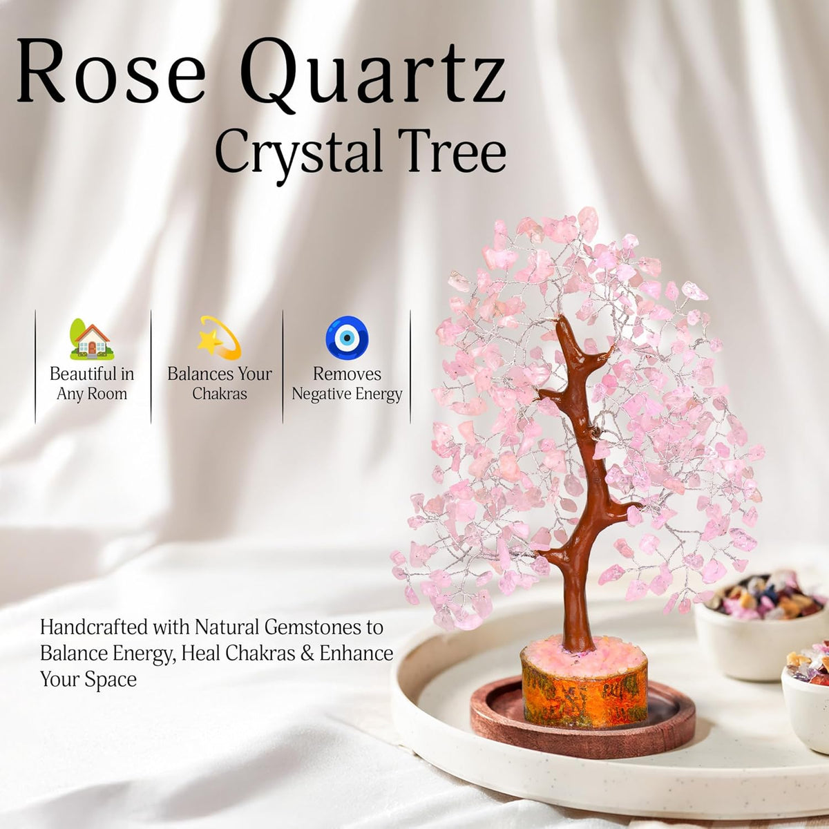 Rose Quartz Crystal Tree | Pink Chakra Tree | Healing Crystals | Meditation Room Decor | Spiritual Decor | Birthday Gift for Women | Spiritual Healing Gifts | 10 Inch