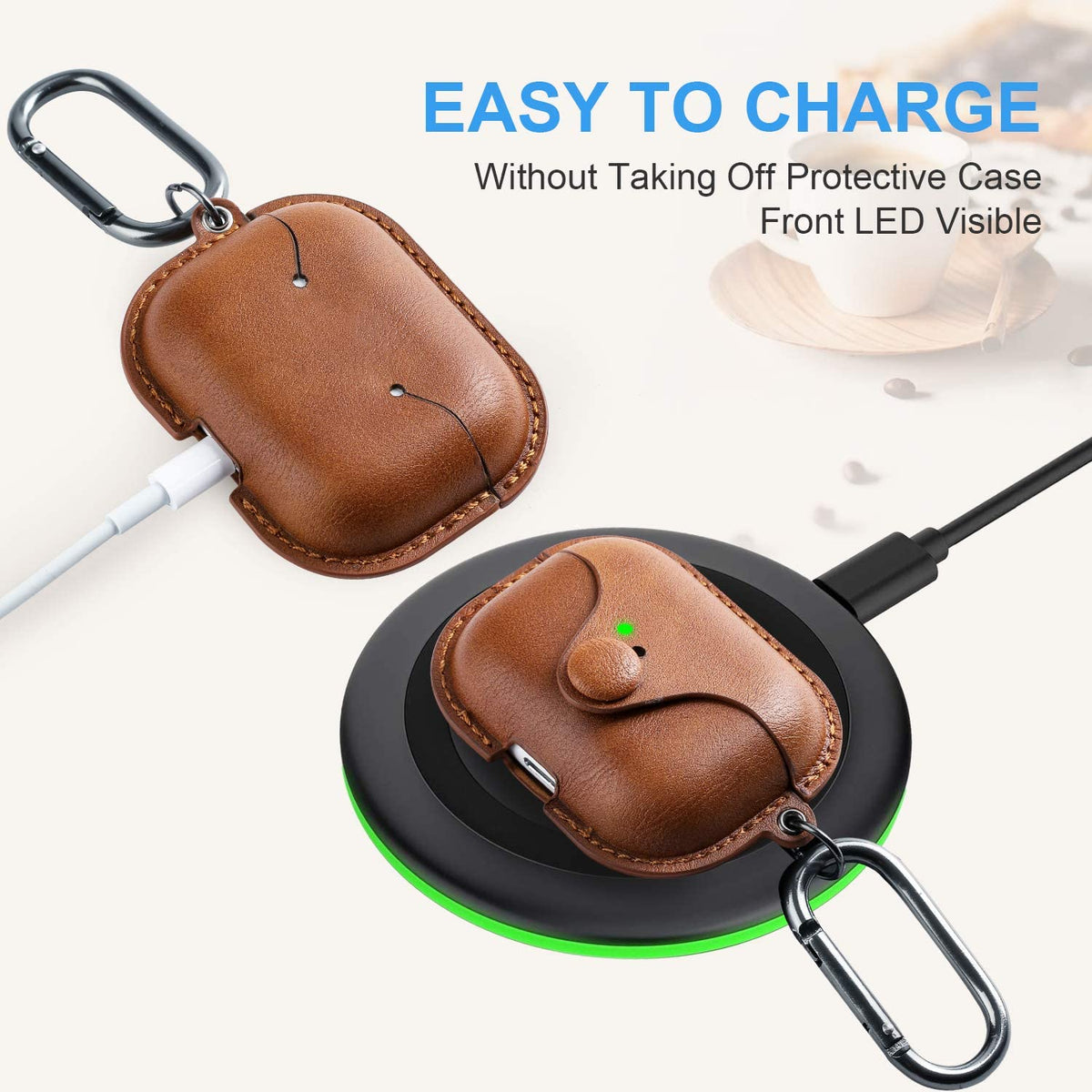 for Airpods Pro 1St/2Nd Case Leather with Keychain, Brown